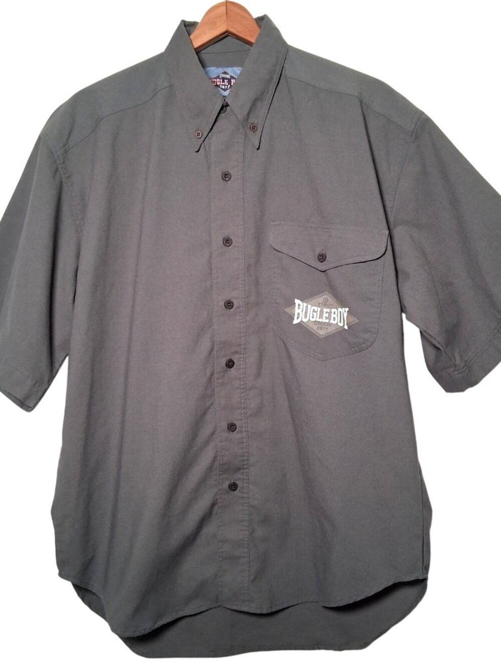 Vintage 1990s Bugle Boy Shirt Small Gray Button Down Collared Retro Grunge - Picture 1 of 12